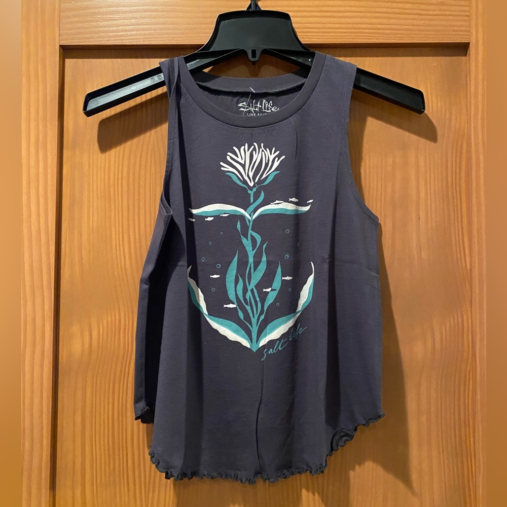 Salt Life Girl’s Anchor Kelp Gray Tank Top NWT